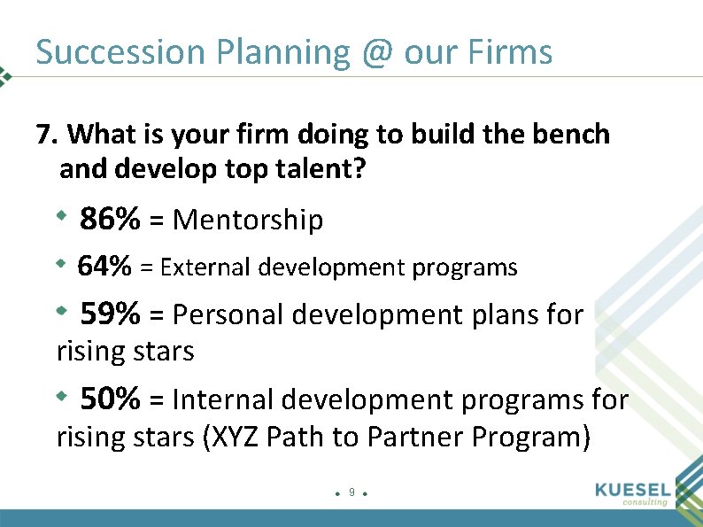 Succession Planning @ our Firms 7. What is your firm doing to build the