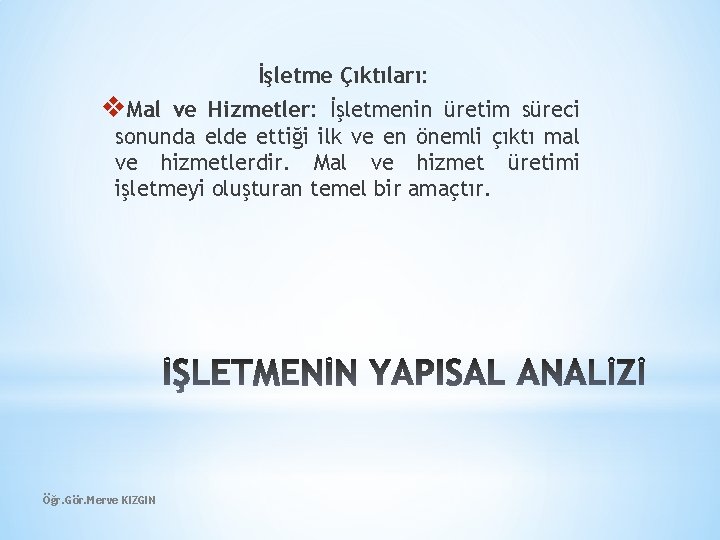 İşletme Çıktıları: v. Mal ve Hizmetler: İşletmenin üretim süreci sonunda elde ettiği ilk ve