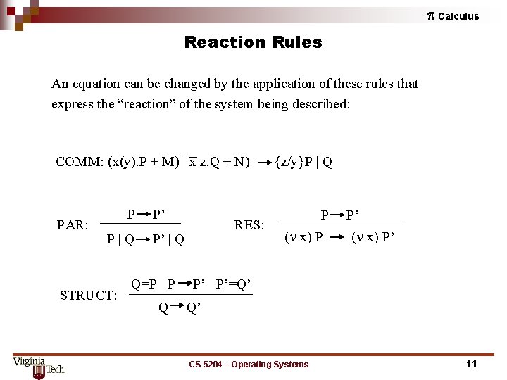 p Calculus Reaction Rules An equation can be changed by the application of these