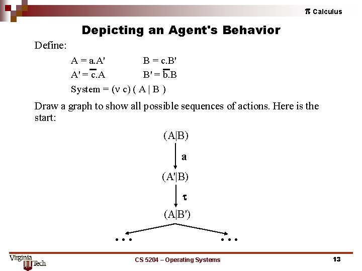 p Calculus Depicting an Agent's Behavior Define: A = a. A' B = c.