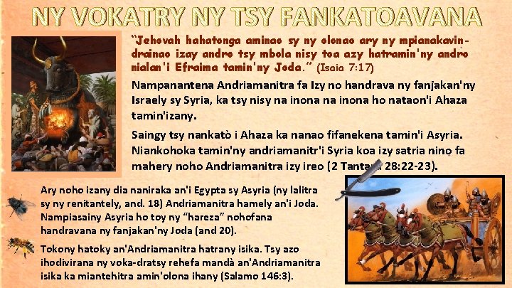 NY VOKATRY NY TSY FANKATOAVANA “Jehovah hahatonga aminao sy ny olonao ary ny mpianakavindrainao