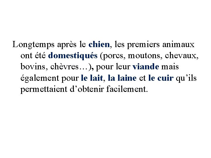 Longtemps après le chien, les premiers animaux ont été domestiqués (porcs, moutons, chevaux, bovins,