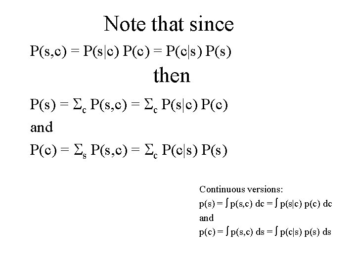Note that since P(s, c) = P(s|c) P(c) = P(c|s) P(s) then P(s) =