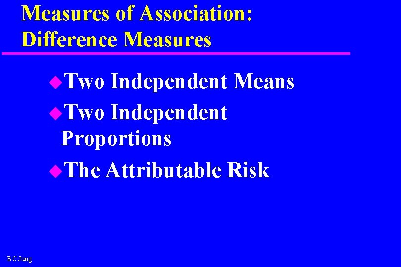 Measures of Association: Difference Measures u. Two Independent Means u. Two Independent Proportions u.