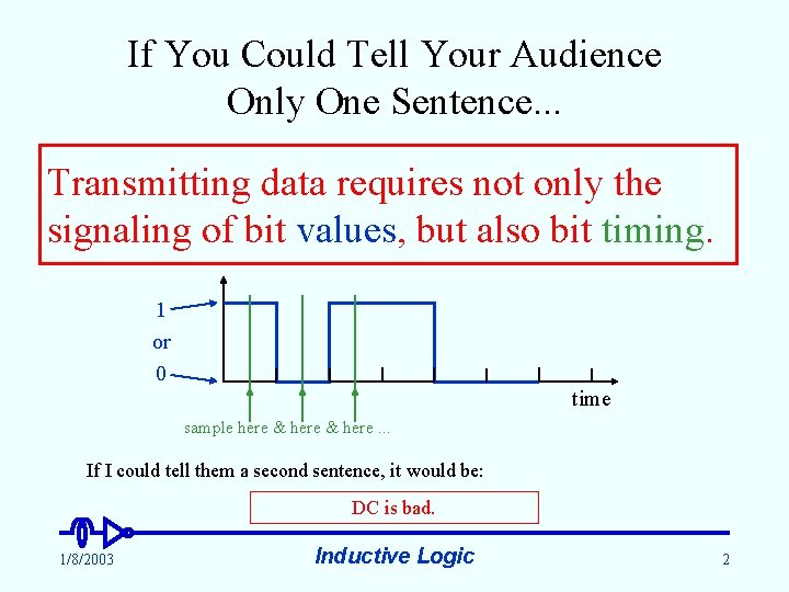 If You Could Tell Your Audience Only One Sentence. . . Transmitting data requires