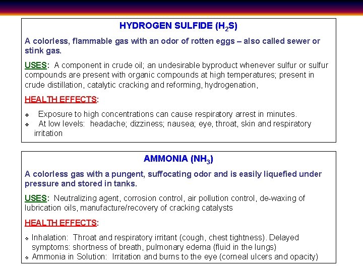 HYDROGEN SULFIDE (H 2 S) A colorless, flammable gas with an odor of rotten