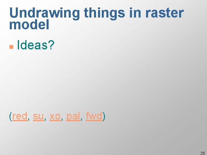 Undrawing things in raster model n Ideas? (red, su, xo, pal, fwd) 25 