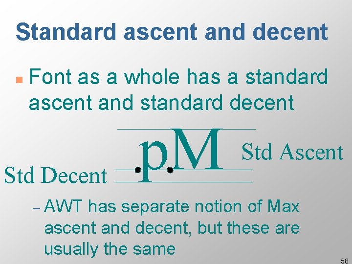 Standard ascent and decent n Font as a whole has a standard ascent and