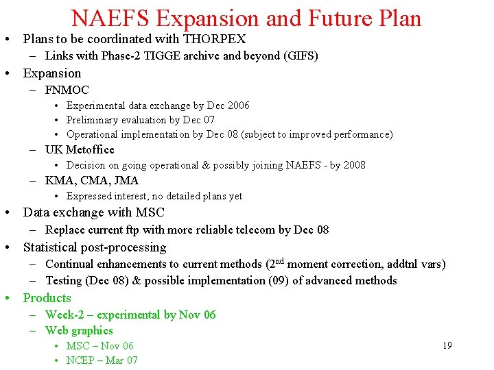 NAEFS Expansion and Future Plan • Plans to be coordinated with THORPEX – Links