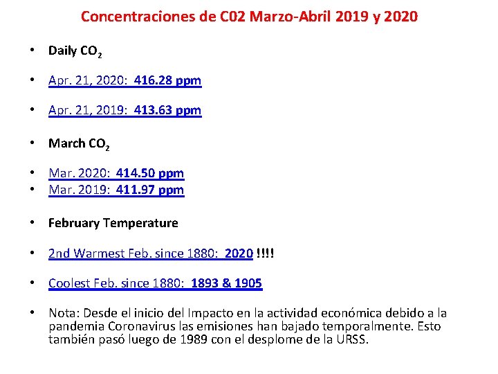 Concentraciones de C 02 Marzo-Abril 2019 y 2020 • Daily CO 2 • Apr.