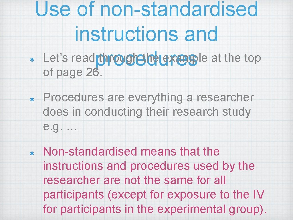 Use of non-standardised instructions and Let’s readprocedures through the example at the top of