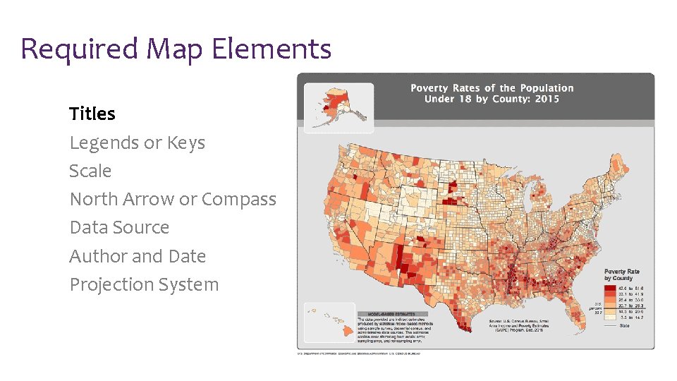 Required Map Elements Titles Legends or Keys Scale North Arrow or Compass Data Source