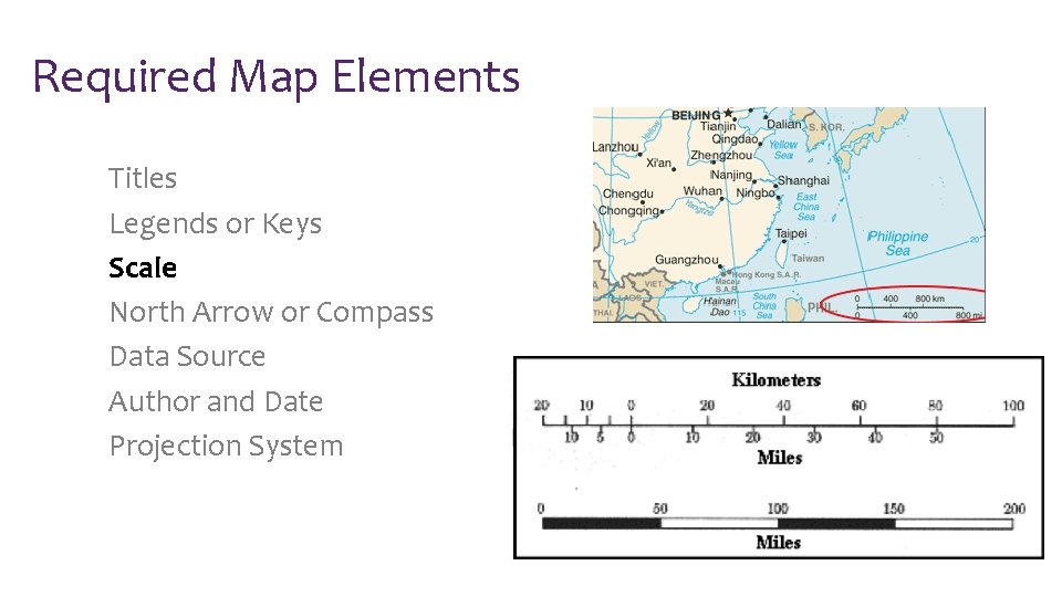 Required Map Elements Titles Legends or Keys Scale North Arrow or Compass Data Source
