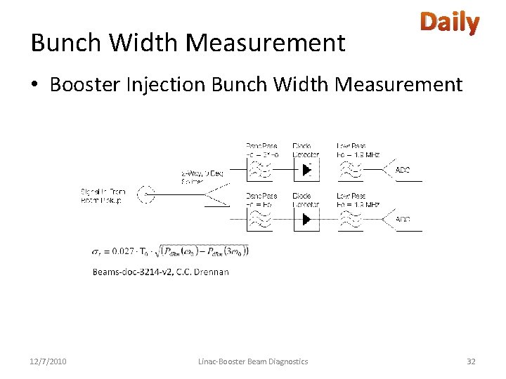 Bunch Width Measurement Daily • Booster Injection Bunch Width Measurement 12/7/2010 Linac-Booster Beam Diagnostics