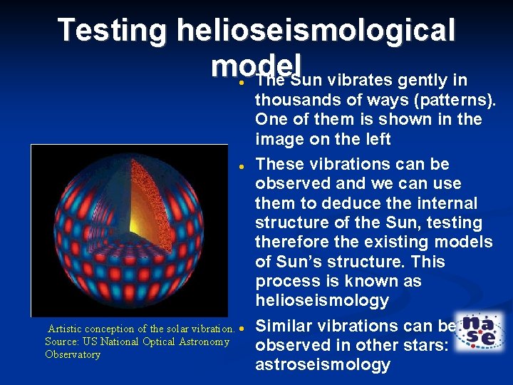 Testing helioseismological model The Sun vibrates gently in Artistic conception of the solar vibration.