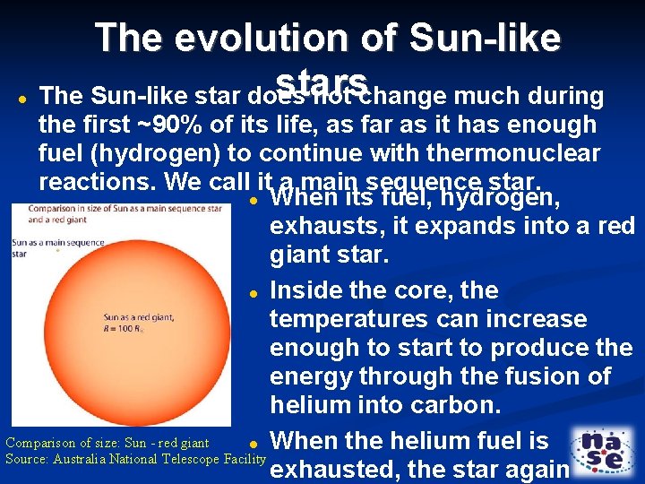  The evolution of Sun-like stars The Sun-like star does not change much during