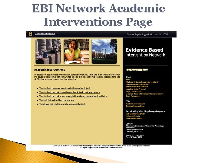 EBI Network Academic Interventions Page 