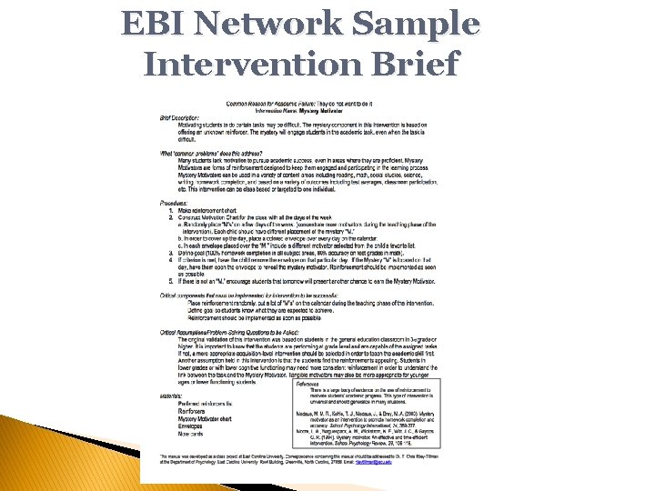 EBI Network Sample Intervention Brief 