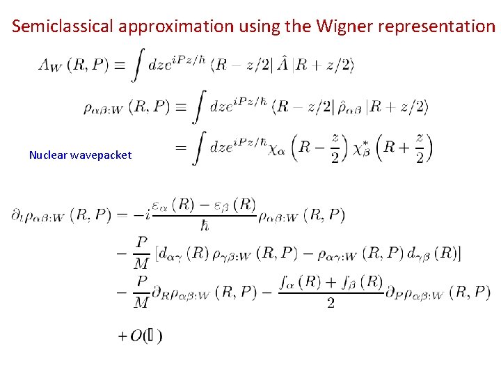 Semiclassical approximation using the Wigner representation Nuclear wavepacket 