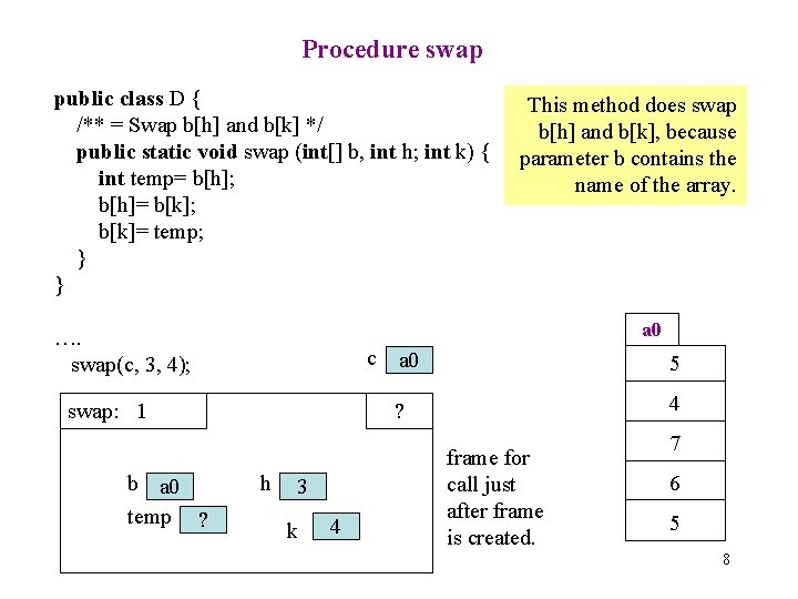 Procedure swap public class D { /** = Swap b[h] and b[k] */ public