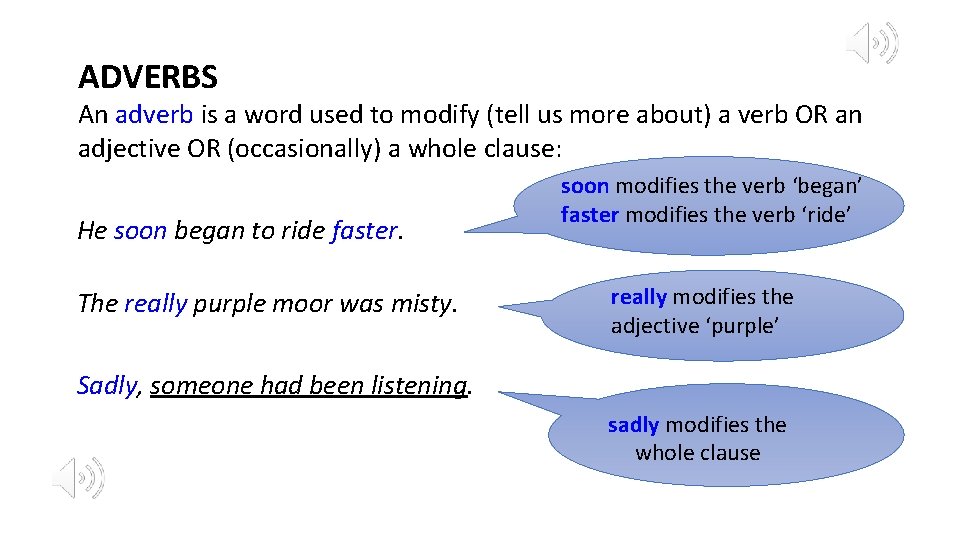 ADVERBS An adverb is a word used to modify (tell us more about) a