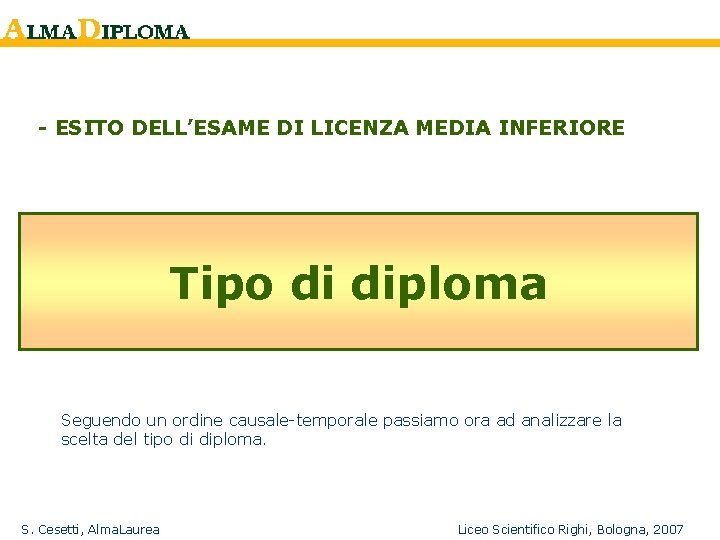 - ESITO DELL’ESAME DI LICENZA MEDIA INFERIORE Tipo di diploma Seguendo un ordine causale-temporale