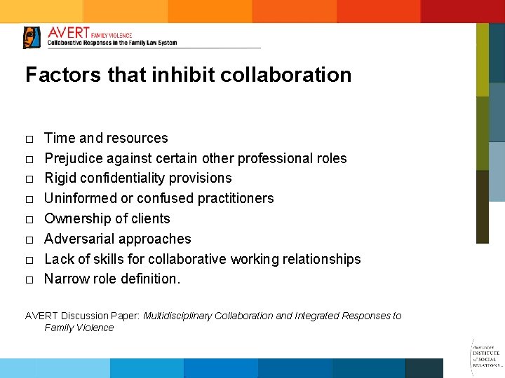 Factors that inhibit collaboration ¨ ¨ ¨ ¨ Time and resources Prejudice against certain
