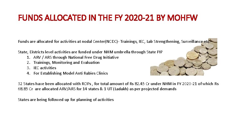 FUNDS ALLOCATED IN THE FY 2020 -21 BY MOHFW Funds are allocated for activities