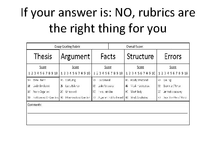 If your answer is: NO, rubrics are the right thing for you 