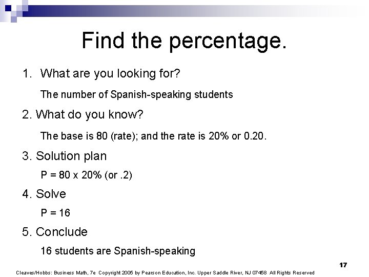 Find the percentage. 1. What are you looking for? The number of Spanish-speaking students