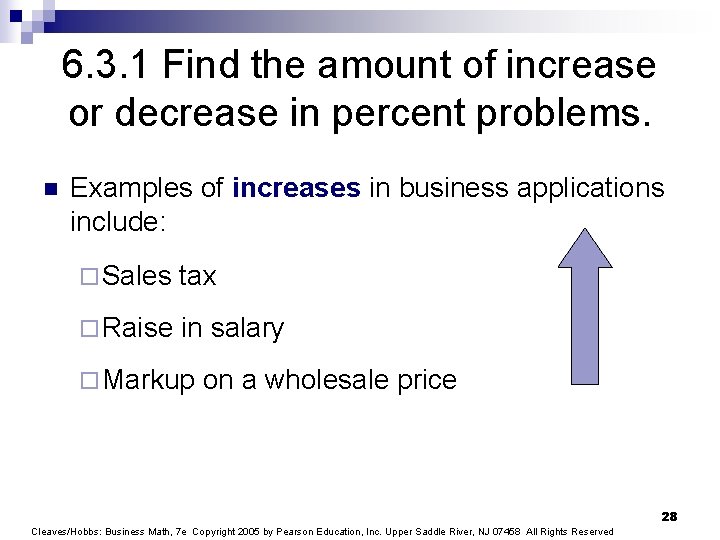 6. 3. 1 Find the amount of increase or decrease in percent problems. n