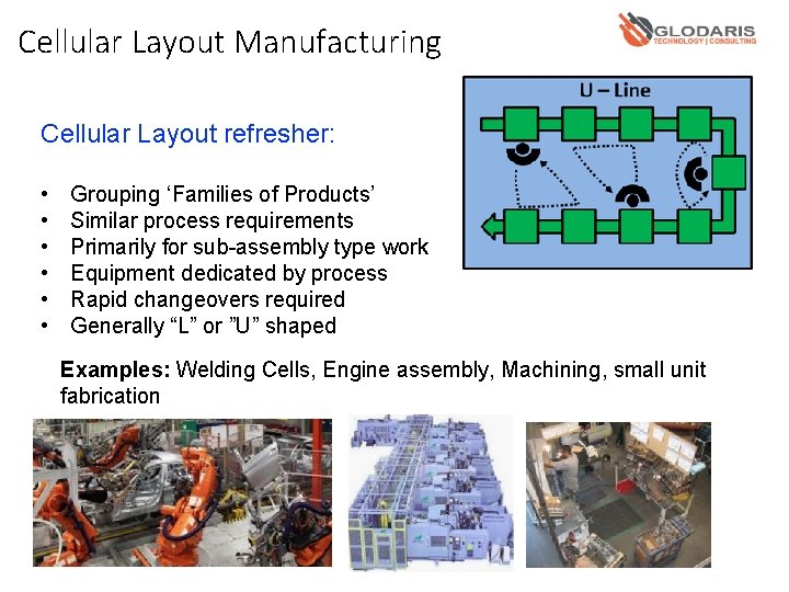 Cellular Layout Manufacturing Cellular Layout refresher: • • • Grouping ‘Families of Products’ Similar