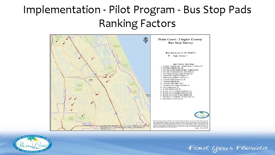 Implementation - Pilot Program - Bus Stop Pads Ranking Factors 