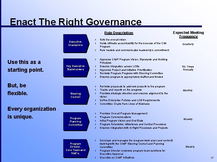 Enact The Right Governance Role Description Executive Champions 4 Sets the overall vision 4