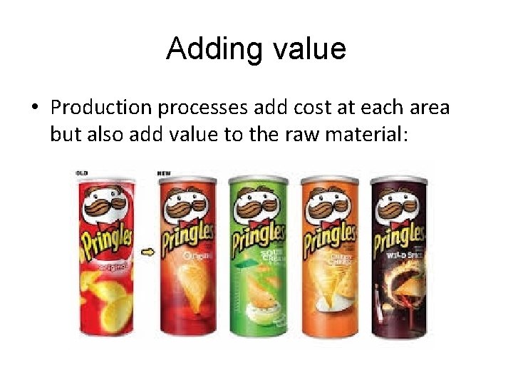 Adding value • Production processes add cost at each area but also add value