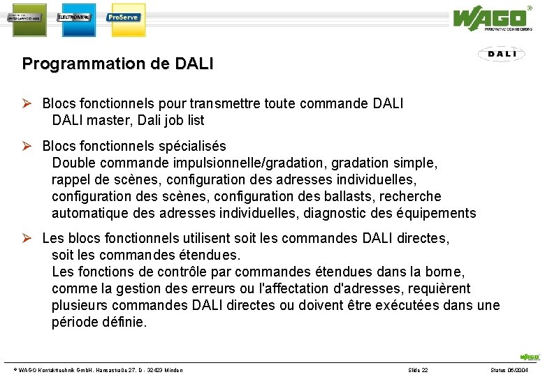 Programmation de DALI Blocs fonctionnels pour transmettre toute commande DALI master, Dali job list