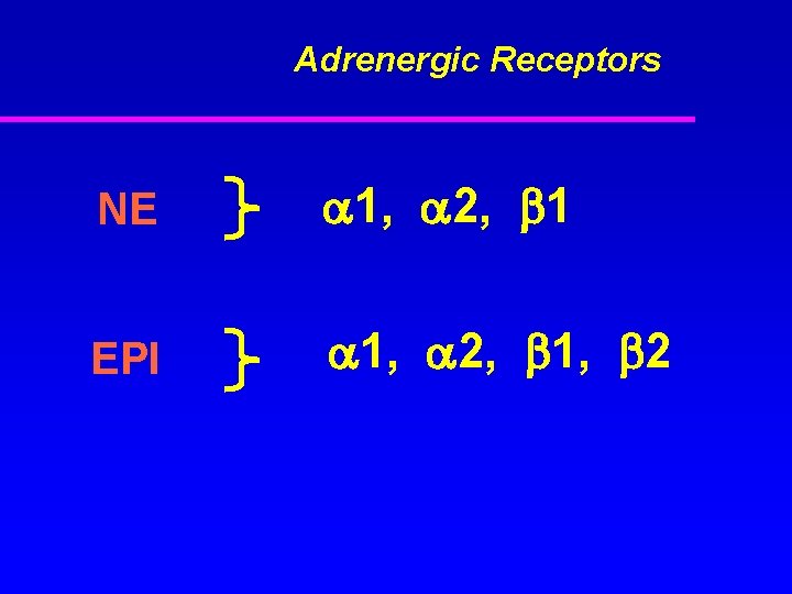 Adrenergic Receptors NE 1, 2, 1 EPI 1, 2, 1, 2 