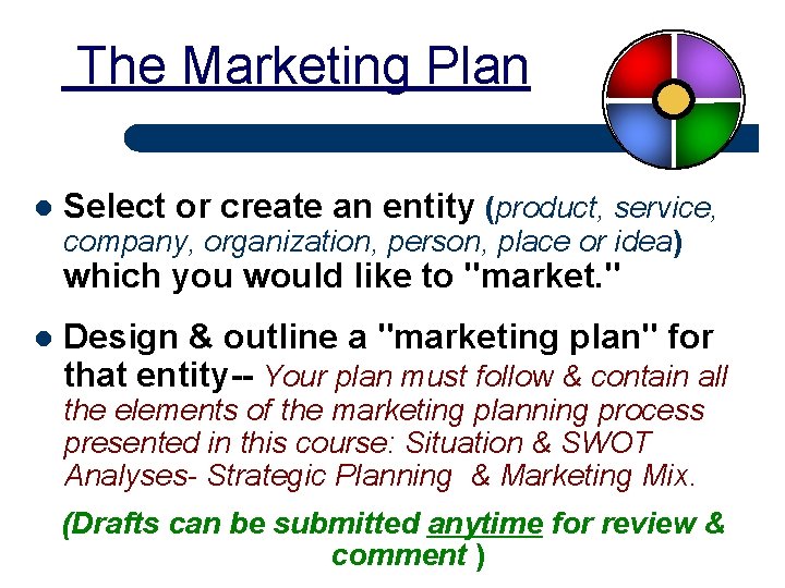 The Marketing Plan l Select or create an entity (product, service, company, organization, person,