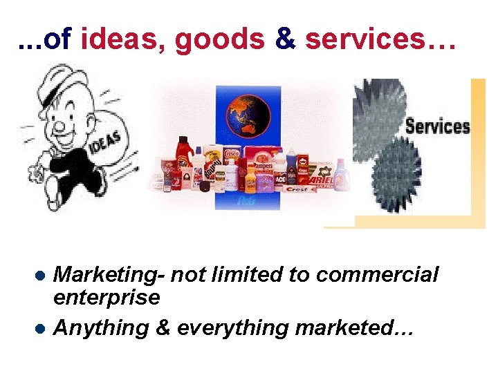 . . . of ideas, goods & services… Marketing- not limited to commercial enterprise