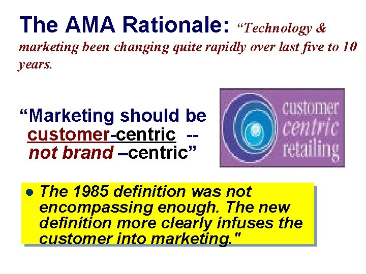 The AMA Rationale: “Technology & marketing been changing quite rapidly over last five to