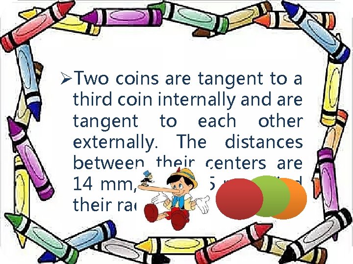 ØTwo coins are tangent to a third coin internally and are tangent to each