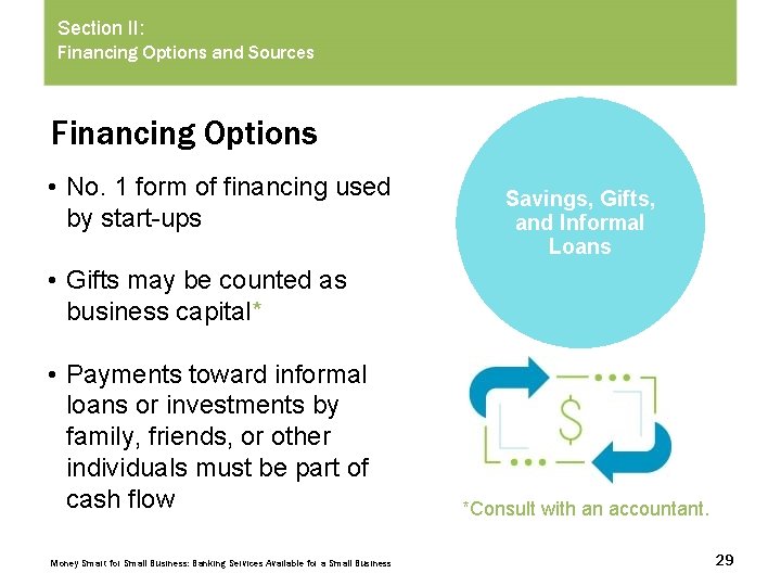 Section II: Financing Options and Sources Financing Options • No. 1 form of financing