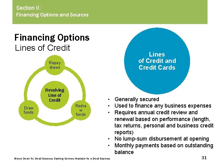 Section II: Financing Options and Sources Financing Options Lines of Credit and Credit Cards