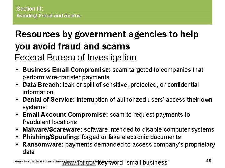 Section III: Avoiding Fraud and Scams Resources by government agencies to help you avoid