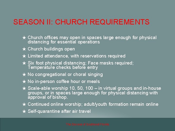 SEASON II: CHURCH REQUIREMENTS ★ Church offices may open in spaces large enough for