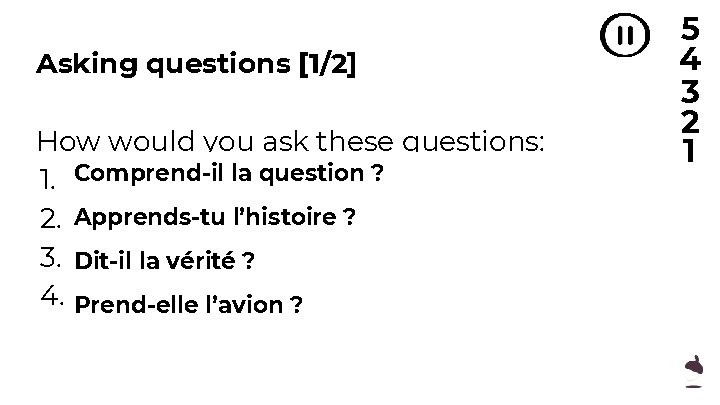 Asking questions [1/2] How would you ask these questions: Comprend-il la question the ?