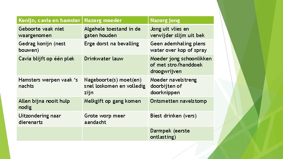 Konijn, cavia en hamster Nazorg moeder Nazorg jong Geboorte vaak niet waargenomen Algehele toestand Konijn, cavia en hamster Nazorg moeder Nazorg jong Geboorte vaak niet waargenomen Algehele toestand