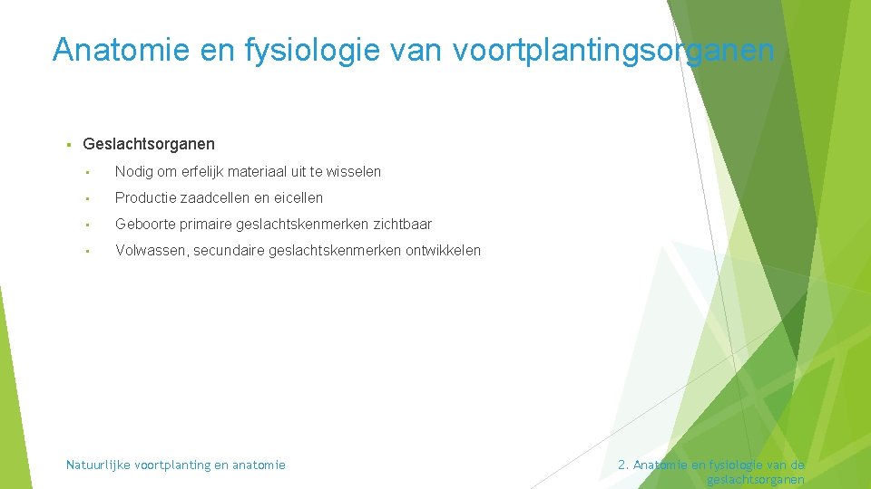 Anatomie en fysiologie van voortplantingsorganen § Geslachtsorganen • Nodig om erfelijk materiaal uit te