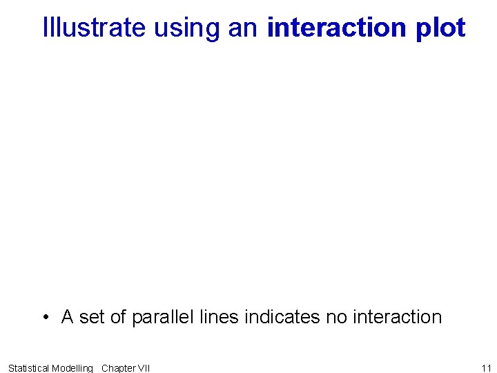 Illustrate using an interaction plot • A set of parallel lines indicates no interaction