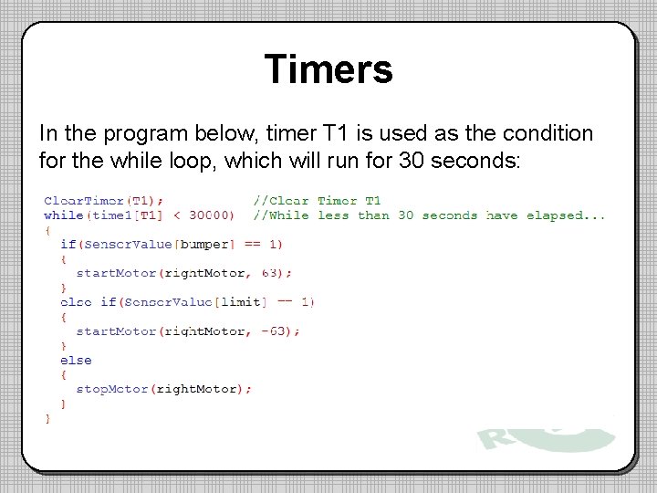 Timers In the program below, timer T 1 is used as the condition for